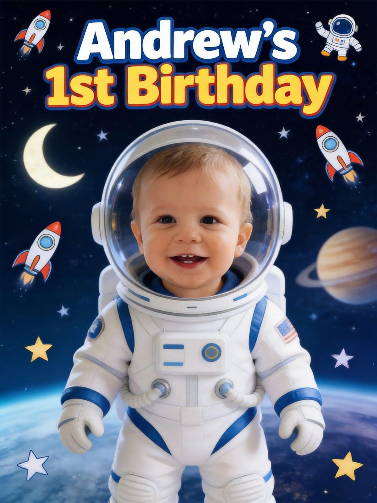 Astronaut space-themed birthday poster